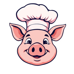 Vsai smiling pig chef wearing a white toque, a culinary delight