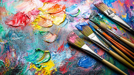 Obraz premium Art and wine night banner with paintbrushes, wine glasses, and creative splashes of color, ready to advertise summer sip and paint deals