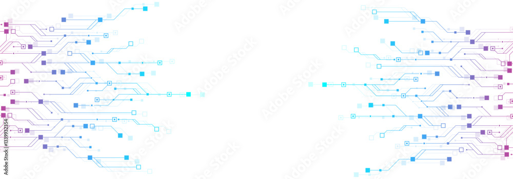 Fototapete Artificial Intelligence or machine learning vector design. Quantum computer technology concept with circuit board and motherboard texture background design. Waves flow quantum explosion