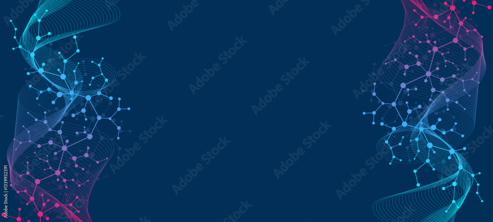 Aufkleber molecular abstract structure and genetic engineering dna. healthcare and medicine background concept