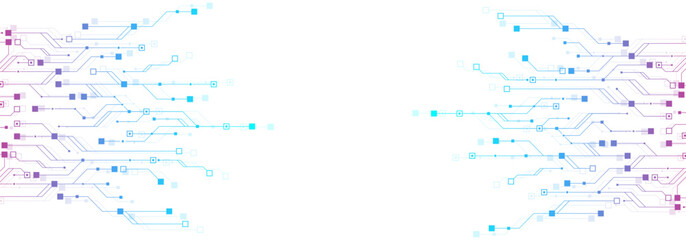 Artificial Intelligence or machine learning vector design. Quantum computer technology concept with circuit board and motherboard texture background design. Waves flow quantum explosion