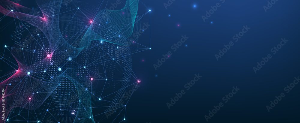 Poster Global network connection concept. Big data visualization. Social network communication in the global computer networks. Internet technology. Business. Science. Vector illustration