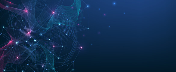 Global network connection concept. Big data visualization. Social network communication in the global computer networks. Internet technology. Business. Science. Vector illustration