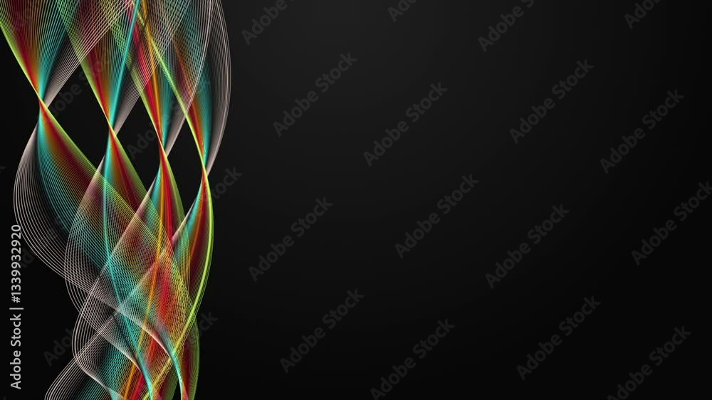 Poster fantastic video animation with stripe wave object in slow motion and space for text, 4096x2304 loop 