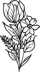 Flower line art illustration, floral vector drawing