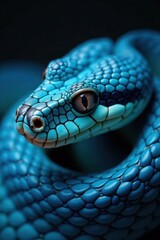 Close-up of vibrant blue viper Insularis scales , serpent, ophidian, fauna