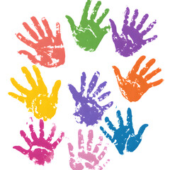 Colorful handprints on clear transparent background png cut out