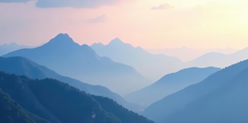 Fototapeta premium Misty mountain peaks, soft clouds, subtle gradient background , dreamlike, cloud, mist