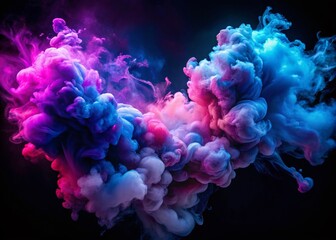 Fototapeta premium Abstract Neon Smoke Cloud: Blue Purple Multicolored Puff Design Element on Black Background