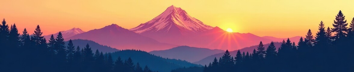 Fototapeta premium Stylized mountain silhouette, textured spruce backdrop, minimalist, sharp, trees