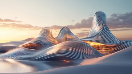 Futuristic Cityscape Integrated Within Desert Landscape