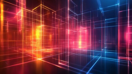 Abstract Neon Grid Cityscape Digital Art