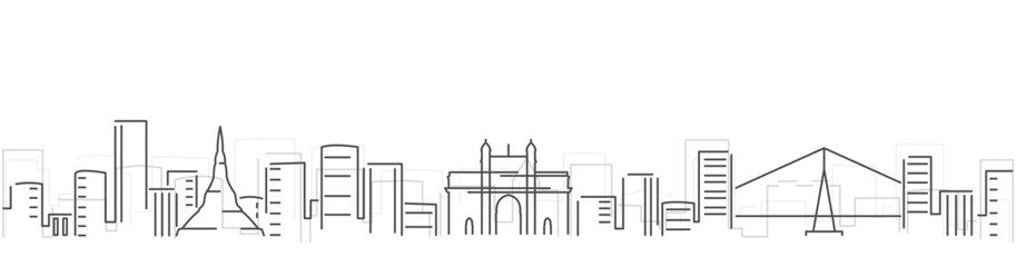 Mumbai Simple Dark Lines Skyline on White Background