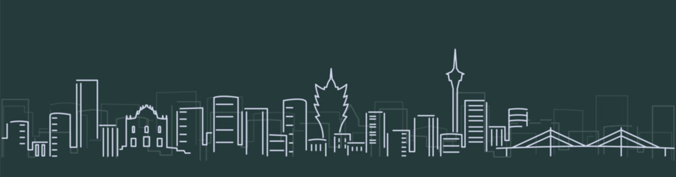 Macau Simple Lines Skyline on Dark Background