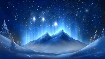 Fototapeta premium Snowy mountain landscape at night (1)