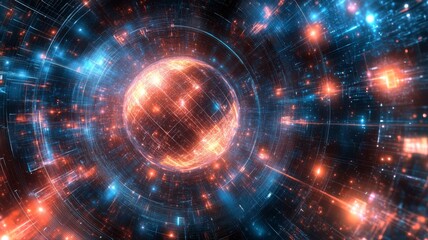 Obraz premium Digital Sphere Within A Network Of Light And Data