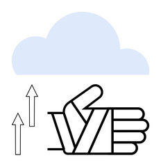Bandaged hand with two arrows pointing upward beneath a light blue cloud. Ideal for recovery, healthcare, healing, mental wellness, progress, inspiration, resilience, flat simple metaphor