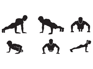 Set of push up Pose silhouette
