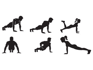 Set of push up Pose silhouette