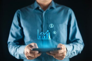 Financial marketing graph and profit stock market chart. Business growth graph and investment analysis. Business increase