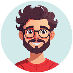 Friendly Bearded Man with Curly Hair and Glasses