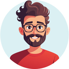 Friendly Bearded Man with Curly Hair and Glasses