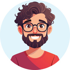 Friendly Bearded Man with Curly Hair and Glasses