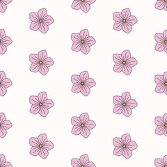 Fototapeta premium Seamless pattern of hand drawn cherry blossoms flowers, wild flowers on isolated background. Design for springtime, mother’s day, scrapbooking, nursery decor, home decor, paper crafts, invitation.