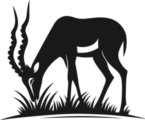 Vector silhouette of an antelope nibbling on grass
