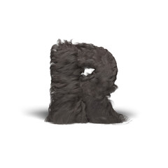 Hairy Letter R. Letter, Alphabet, Fur, Wool, Hairy, Fuzzy, Texture, Soft, Gray, Fiber, Fluffy, Design, Isolated, Typography, Symbol, Sign.