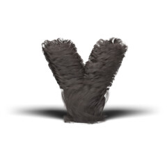 Hairy Letter V. Letter, Alphabet, Fur, Wool, Hairy, Fuzzy, Texture, Soft, Gray, Fiber, Fluffy, Design, Isolated, Typography, Symbol, Sign.