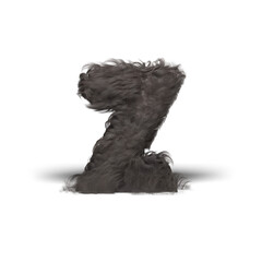 Hairy Letter Z. Letter, Alphabet, Fur, Wool, Hairy, Fuzzy, Texture, Soft, Gray, Fiber, Fluffy, Design, Isolated, Typography, Symbol, Sign.