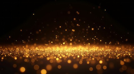 Golden particles with lighting and glitter effect on black background