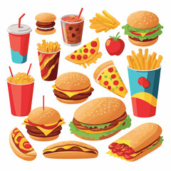 fastfood, fast, snack, food, meal, delicious, burger, lunch, background, dinner, american, meat, unhealthy, menu, restaurant, set, cheeseburger, junk, isolated, hamburger, fat, eat, sandwich, tasty, c