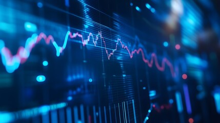 High-tech financial chart with glowing graph lines and data points.