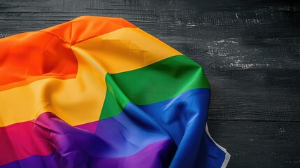 A vibrant rainbow flag drapes over a textured surface, symbolizing pride, diversity, and inclusivity.