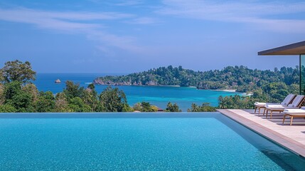 Fototapeta premium Luxury Infinity Pool Overlooking Tropical Bay