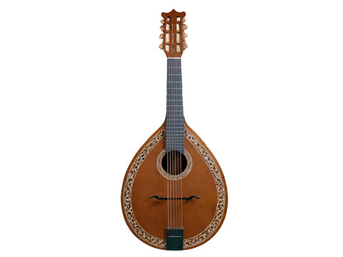Elegant pear-shaped lute with intricate wood carvings displayed gracefully