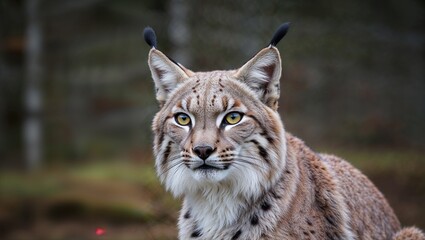 Naklejka premium close-up of a lynx showcasing its beautiful yellow eyes.