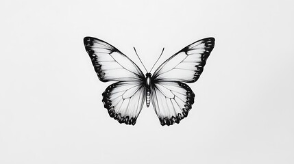 Obraz premium An artistic monochrome illustration of a butterfly on a white background