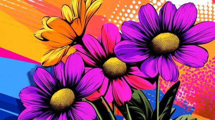 Obraz premium Vibrant illustration of colorful flower against a dynamic abstract background