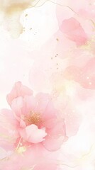 Delicate pink peony flowers with gold accents on soft background