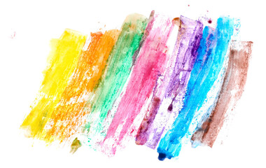 Colorful watercolor smeared, brush stroke, isolated on white	