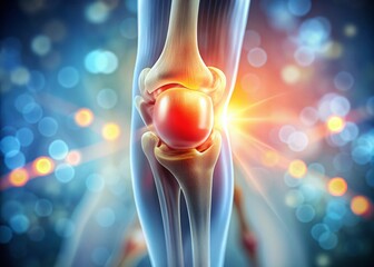 Arthritis Knee Pain:  Close-up Illustration Showing Joint Inflammation and Bokeh Background