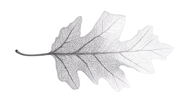 An isolated image of an oak leaf skeleton and its stem