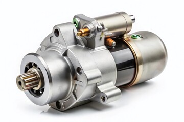 Auto Starter Motor, Car Engine Part, Isolated White Background, Clipping Path