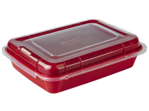 Hyperdetailed Microwavesafe Plastic Food Container with Transparent Lid and Red Body