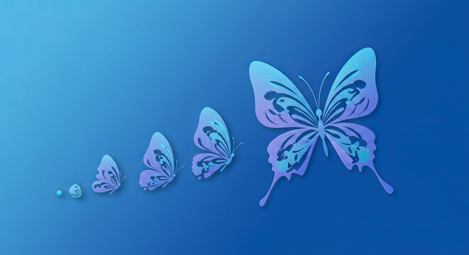 Transformation's gentle Progression: An elegant visual metaphor showcases the stages of a butterfly's growth, the composition emphasizes the butterfly's evolution