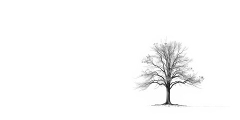 Fototapeta premium A lone deciduous tree stands stark against a pure white backdrop, twig, summer