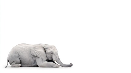 Serene Resting Elephant on White Background